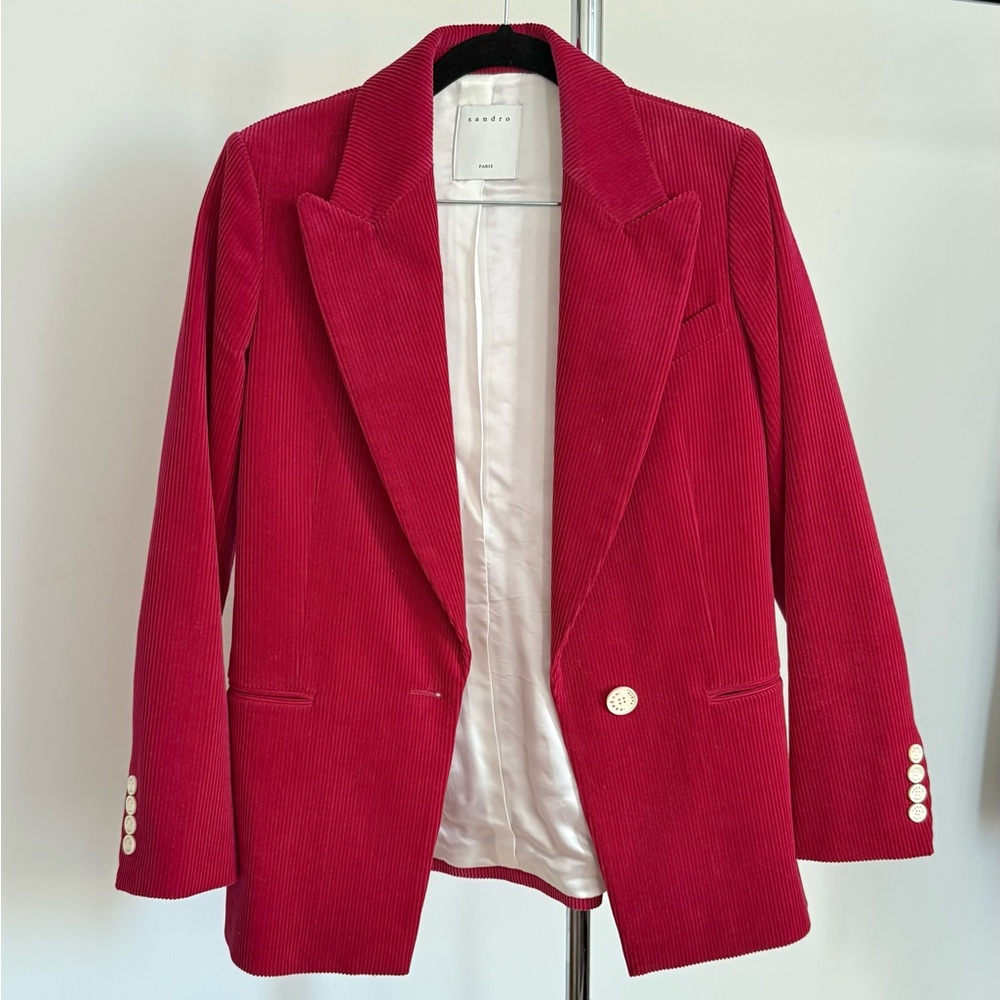 Sandro Paris Red/Pink Velvet Corduroy Blazer – Size 36 (US 4)
